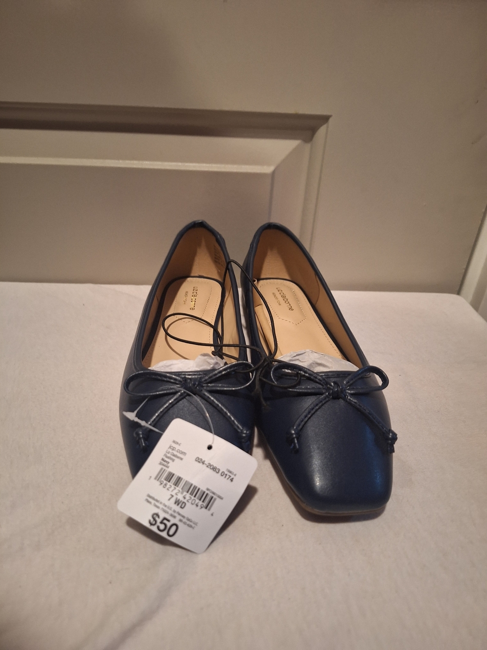 Liz Claiborne Navy Bow Square-Toe Ballet Flats